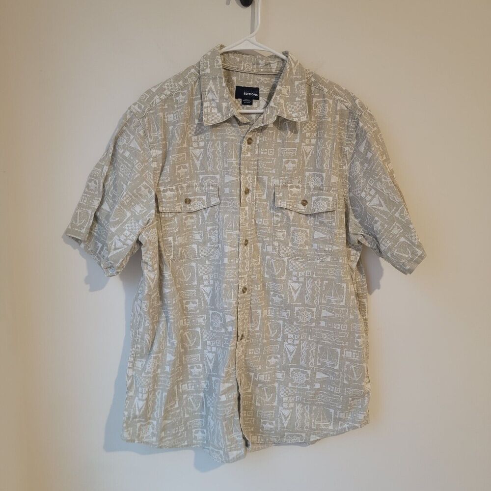 Basic Editions Mens Button Up Shirt Size XL‎ Tall Vintage Nautical Boat Summer